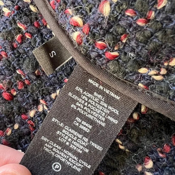 Theory Clairene RB Bouclé Tweed Coat - Multi-Color Blue/Red/Cream - Small